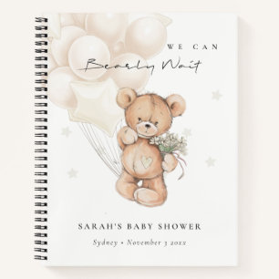 Cute Ivory Bearly Wait Bear Balloon Baby Shower Notebook