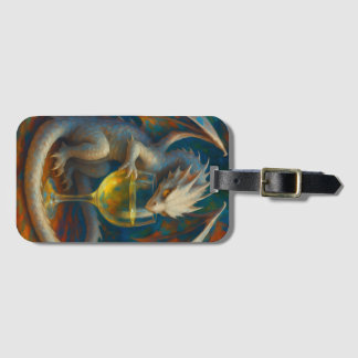 Cute Ivory Dragon & White Wine Fantasy Art Luggage Tag