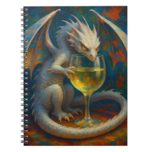 Cute Ivory Dragon & White Wine Fantasy Art Notebook