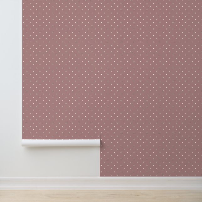 Cute Ivory White Polka Dots on Terracotta Pink Wallpaper (Application)