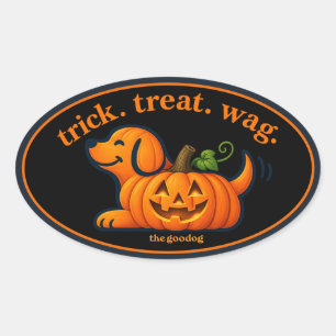 Cute Jack-O-Lantern Dog Silhouette Oval Sticker