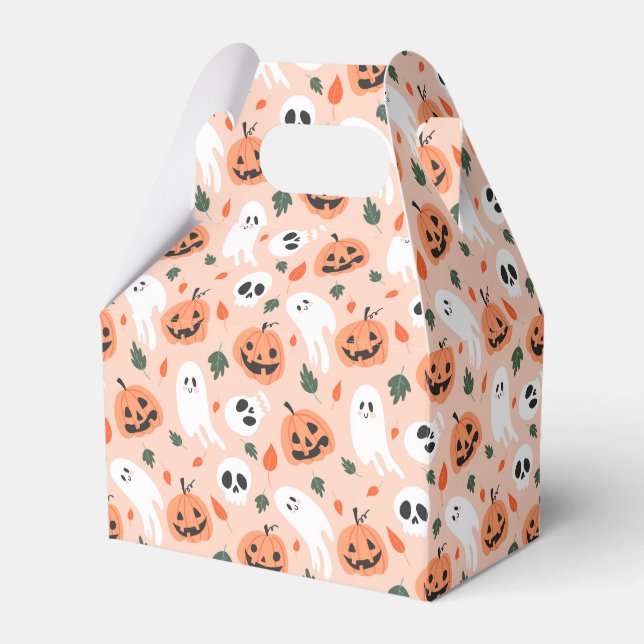 Cute Jack-O-Lantern & Ghost Pattern Favour Box (Front Side)