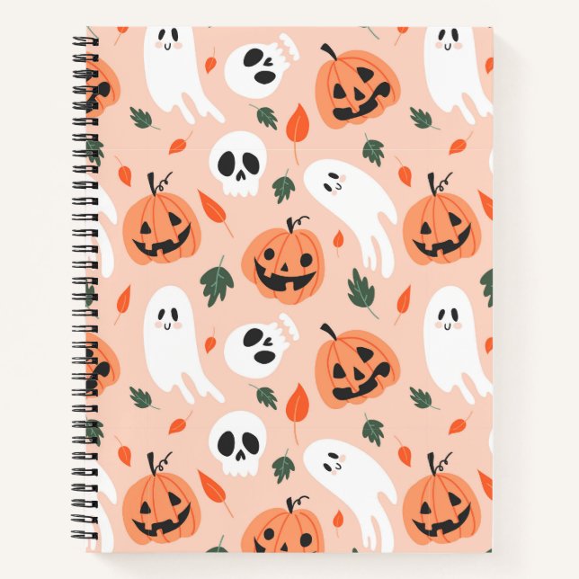 Cute Jack-O-Lantern & Ghost Pattern Notebook (Front)
