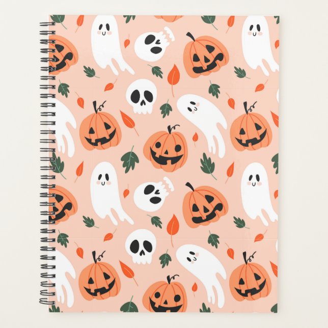 Cute Jack-O-Lantern & Ghost Pattern Planner (Front)