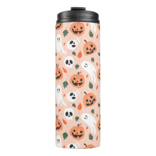 Cute Jack-O-Lantern & Ghost Pattern Thermal Tumbler