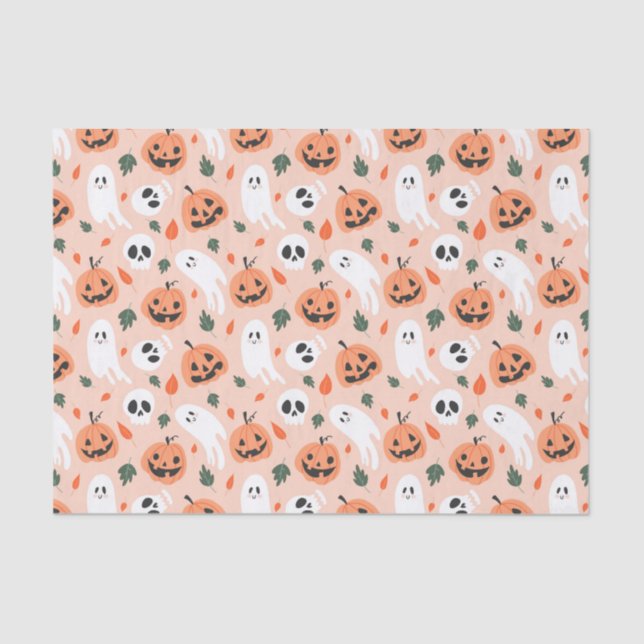 Cute Jack-O-Lantern & Ghost Pattern Tissue Paper (Front)