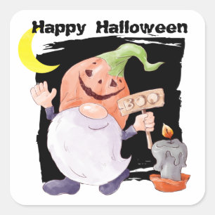 Cute Jack o' Lantern Gnome Kids Halloween Square Sticker
