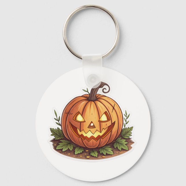 Cute Jack-O'-Lantern Halloween Pumpkin Keychain (Front)