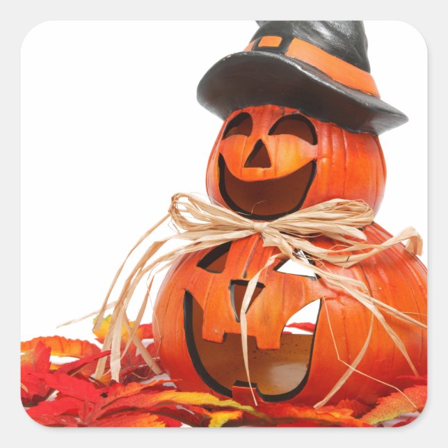 Cute Jack O Lantern Happy Halloween Square Sticker (Front)