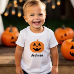 Cute Jack O Lantern Pumpkin Orange Halloween Name Toddler T-Shirt<br><div class="desc">Halloween shirt features a spooky-cute black and orange jack o lantern pumpkin and custom black text that can be personalized with your child's name.</div>
