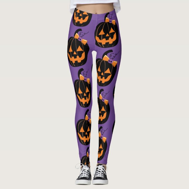 Cute Jack O' Lantern Purple All-Over-Print Legging (Front)