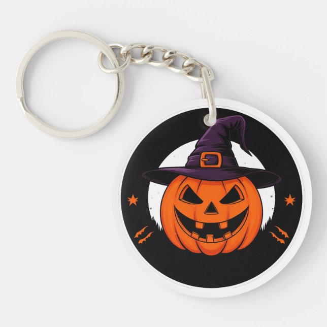 Cute Jack O Lantern Witch Pumpkin 🎃 Key Ring (Front)