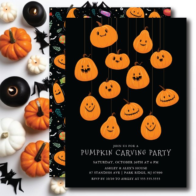 Cute Jack O'lantern Pumpkin Carving Halloween Invitation (Creator Uploaded)