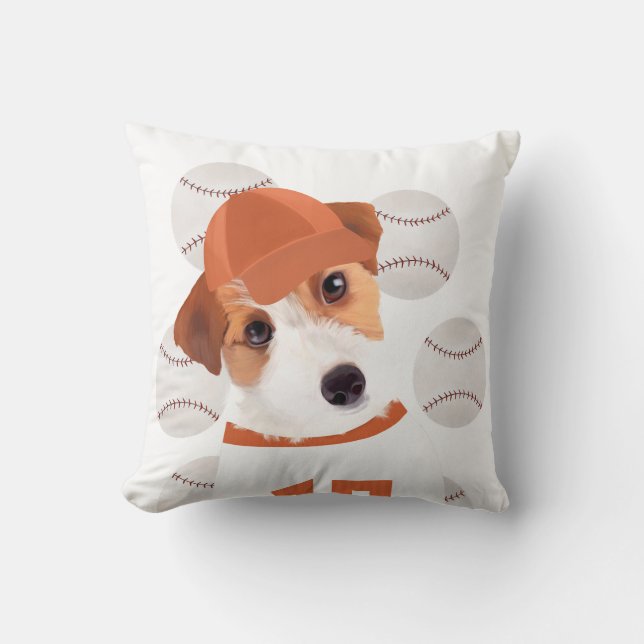 Cute Jack Russell Dog Baseball Jersey and Balls  Cushion (Front)
