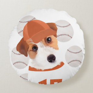 Cute Jack Russell Dog Baseball Jersey and Balls  Round Cushion