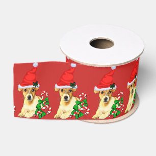 Cute Jack Russell Terrier Puppy Christmas Grosgrain Ribbon