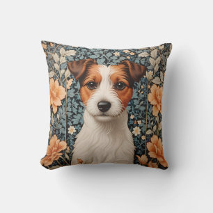 Cute Jack Russell Terrier William Morris Inspired Cushion