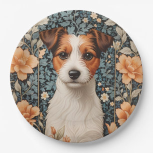 Cute Jack Russell Terrier William Morris Inspired Paper Plate