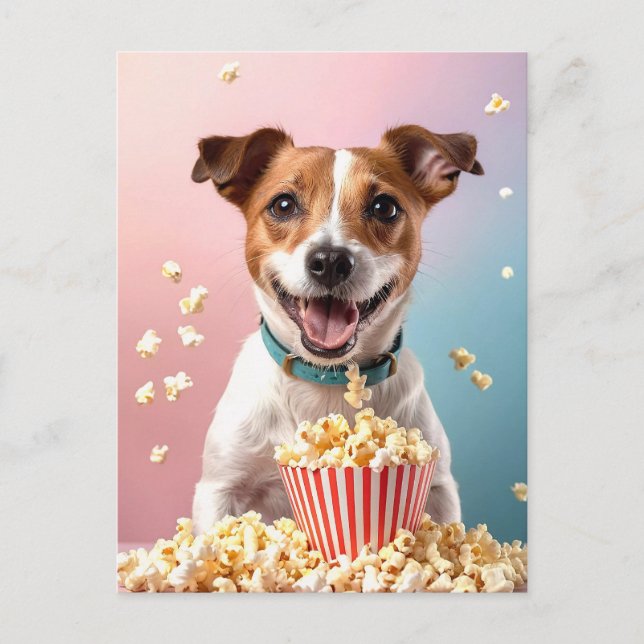 Cute Jack Russell Terrier With Popcorn Postcard (Front)