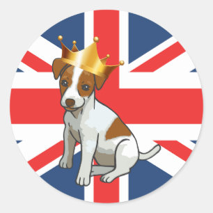 Cute Jack Russell wearing a Crown and Union Jack Classic Round Sticker