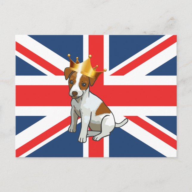 Cute Jack Russell wearing a Crown and Union Jack Postcard (Front)