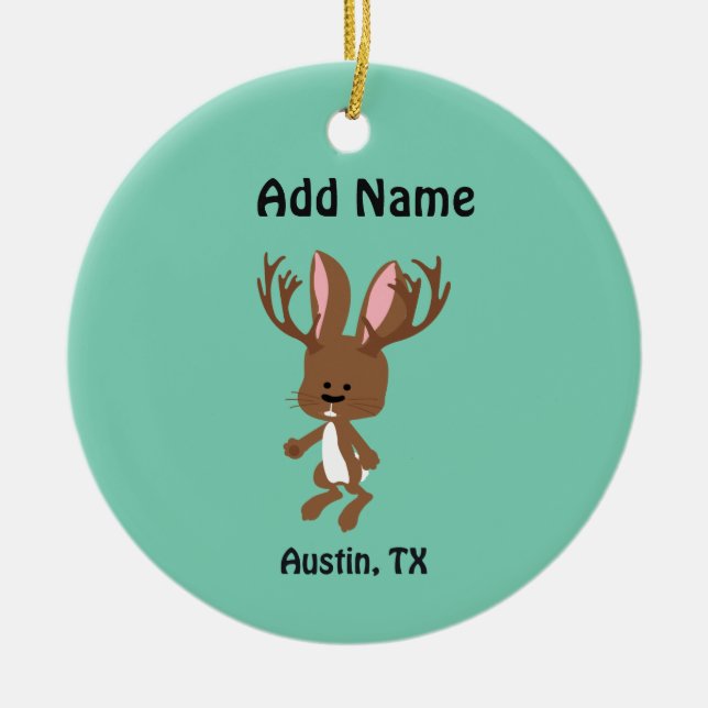 Cute Jackalope - Austin, Texas Ceramic Tree Decoration (Front)