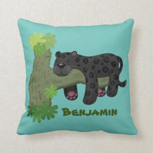 Cute jaguar black panther cartoon illustration cushion