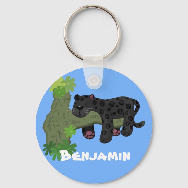 Cute jaguar black panther cartoon illustration key ring (Front)