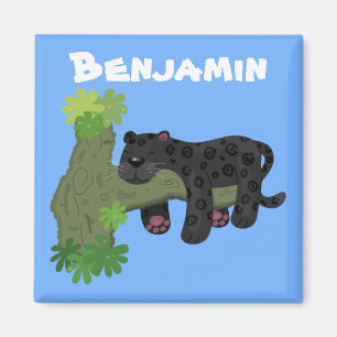 Cute jaguar black panther cartoon illustration magnet