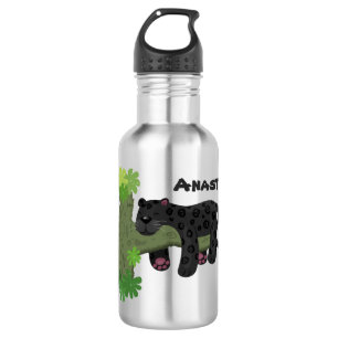 Cute jaguar black panther cat cartoon illustration 532 ml water bottle
