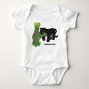Cute jaguar black panther cat cartoon illustration baby bodysuit