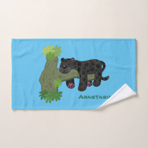 Cute jaguar black panther cat cartoon illustration bath towel set