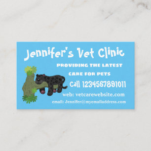 Cute jaguar black panther cat cartoon illustration business card