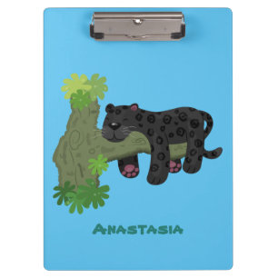 Cute jaguar black panther cat cartoon illustration clipboard