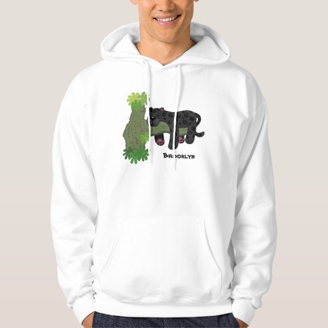 Cute jaguar black panther cat cartoon illustration hoodie (Front)