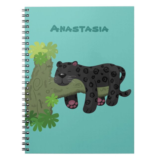 Cute jaguar black panther cat cartoon illustration notebook (Front)