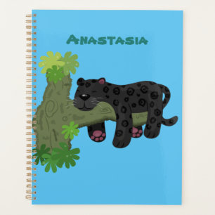 Cute jaguar black panther cat cartoon illustration planner