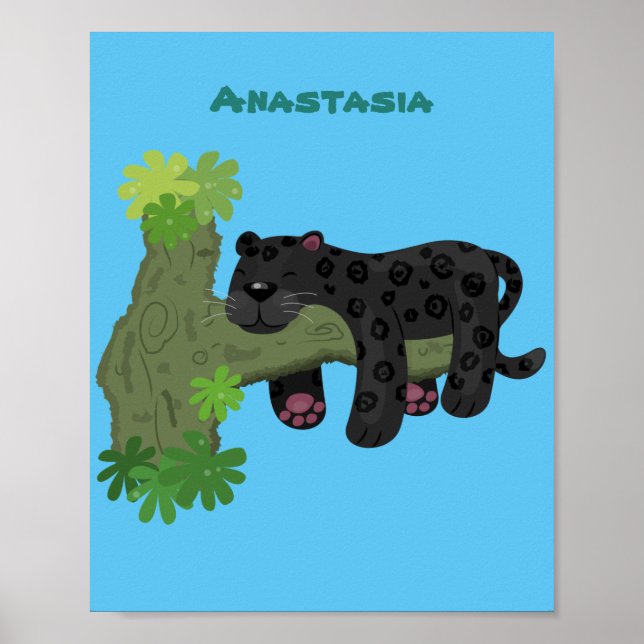 Cute jaguar black panther cat cartoon illustration poster (Front)