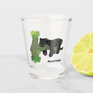 Cute jaguar black panther cat cartoon illustration shot glass