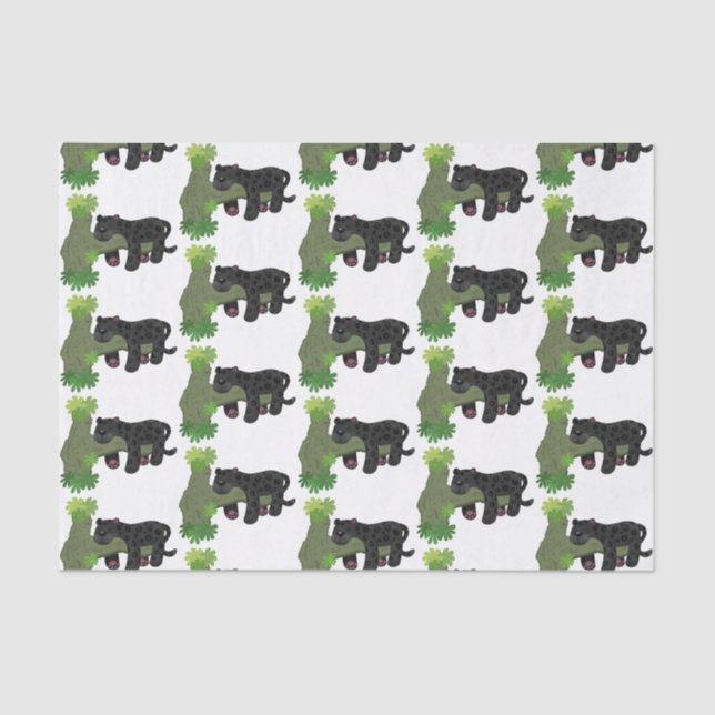 Cute jaguar black panther cat cartoon illustration tissue paper (Front)