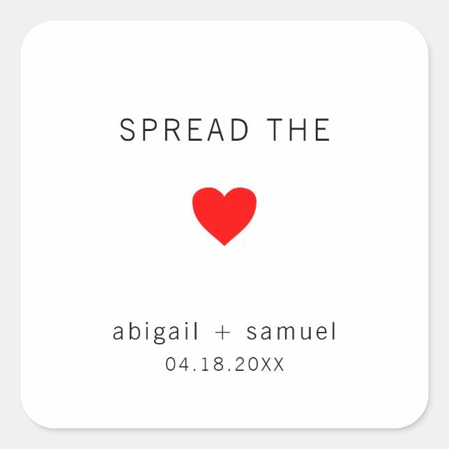 Cute Jam Favour Red Heart Modern Wedding Square Sticker (Front)