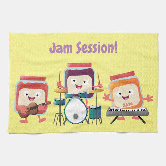 Cute jam session cartoon musician humour tea towel (Horizontal)