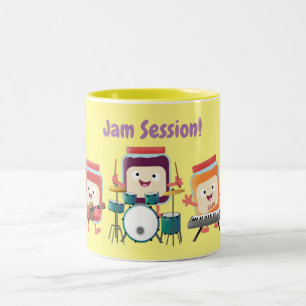 Cute jam session cartoon musician humour Two-Tone coffee mug