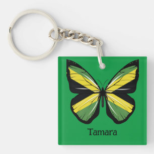 Cute Jamaica Butterfly Customisable Name  Key Ring