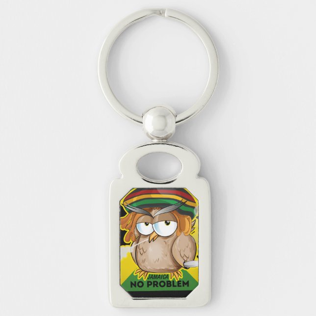 Cute Jamaica No Problem Funny Owl Smoking Key Ring (Front)