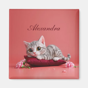 Cute January Cat with Carnations Magnet