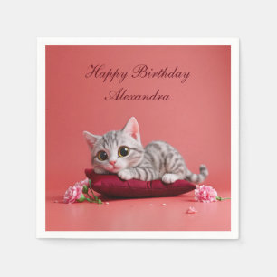 Cute January Cat with Carnations Napkin