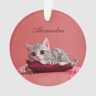 Cute January Cat with Carnations Ornament