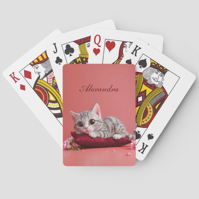 Cute January Cat with Carnations Playing Cards (Back)