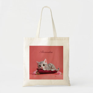 Cute January Cat with Carnations Tote Bag